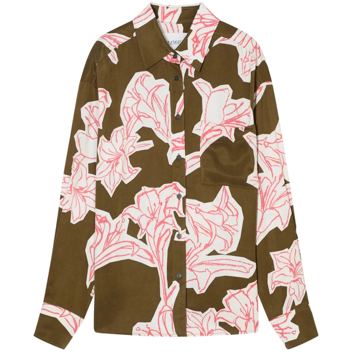 blouse oversize closed femme imprime floral abstrait cupro fluide