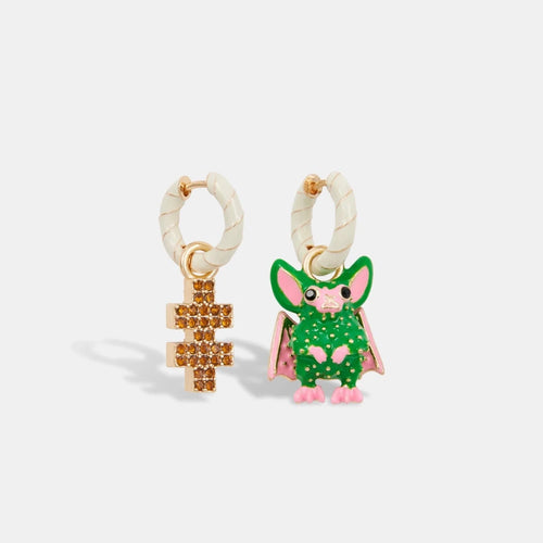 boucles oreilles essential antwerp jebat anneaux pendentif chauve souris email puzzle strass