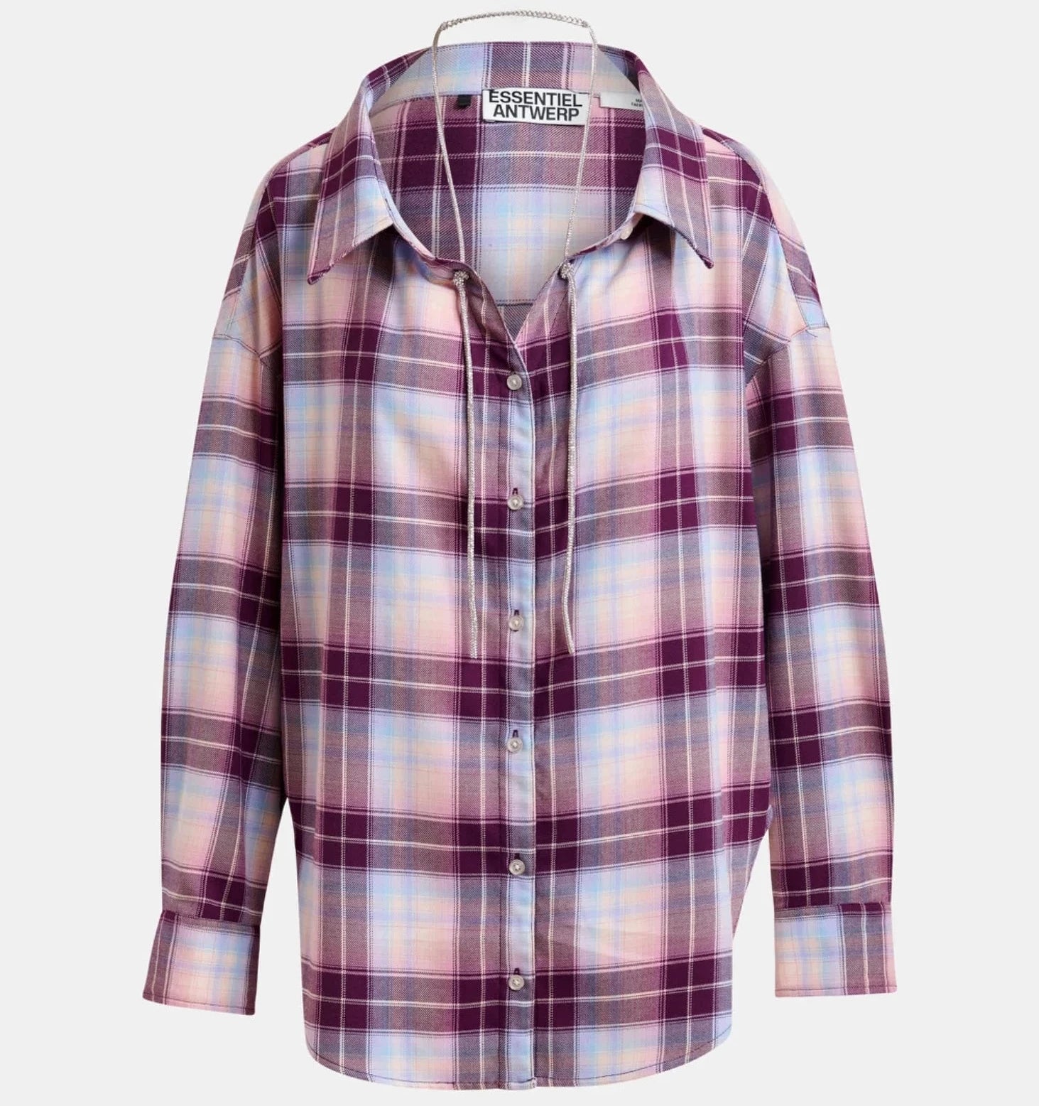 chemise essentiel antwerp jandrew oversize tartan strass femme pourpre bordeaux bleu