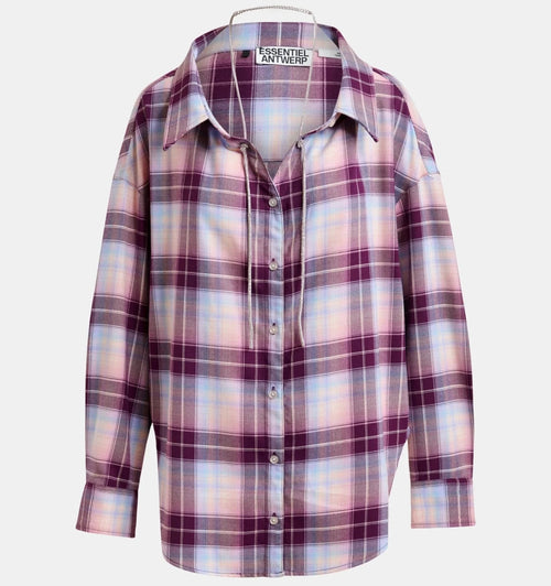 chemise essentiel antwerp jandrew oversize tartan strass femme pourpre bordeaux bleu