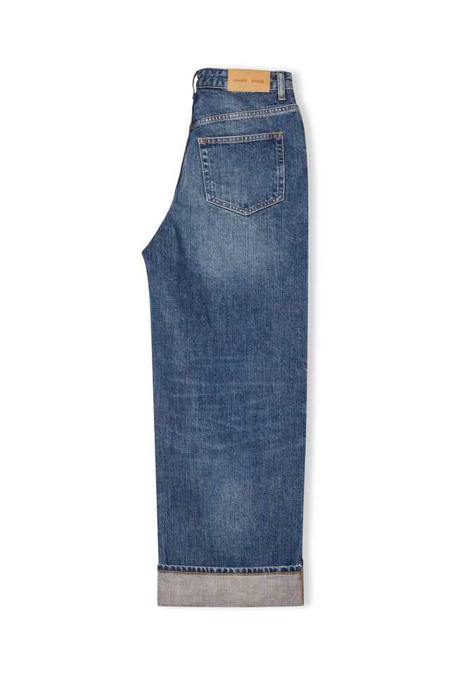 jean denim bleu Samsoe Sashelly vue dos coupe ample revers bas femme