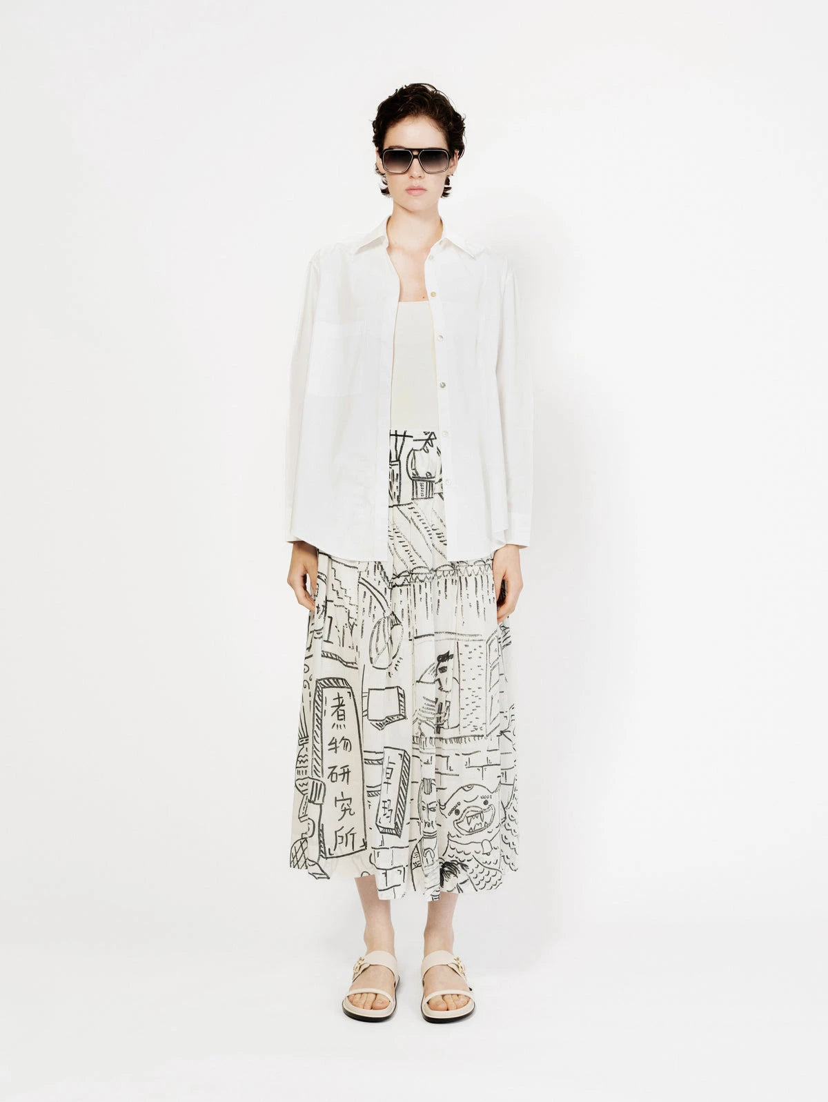 jupe lily bao Talking Walls coton imprime graphique noir blanc femme