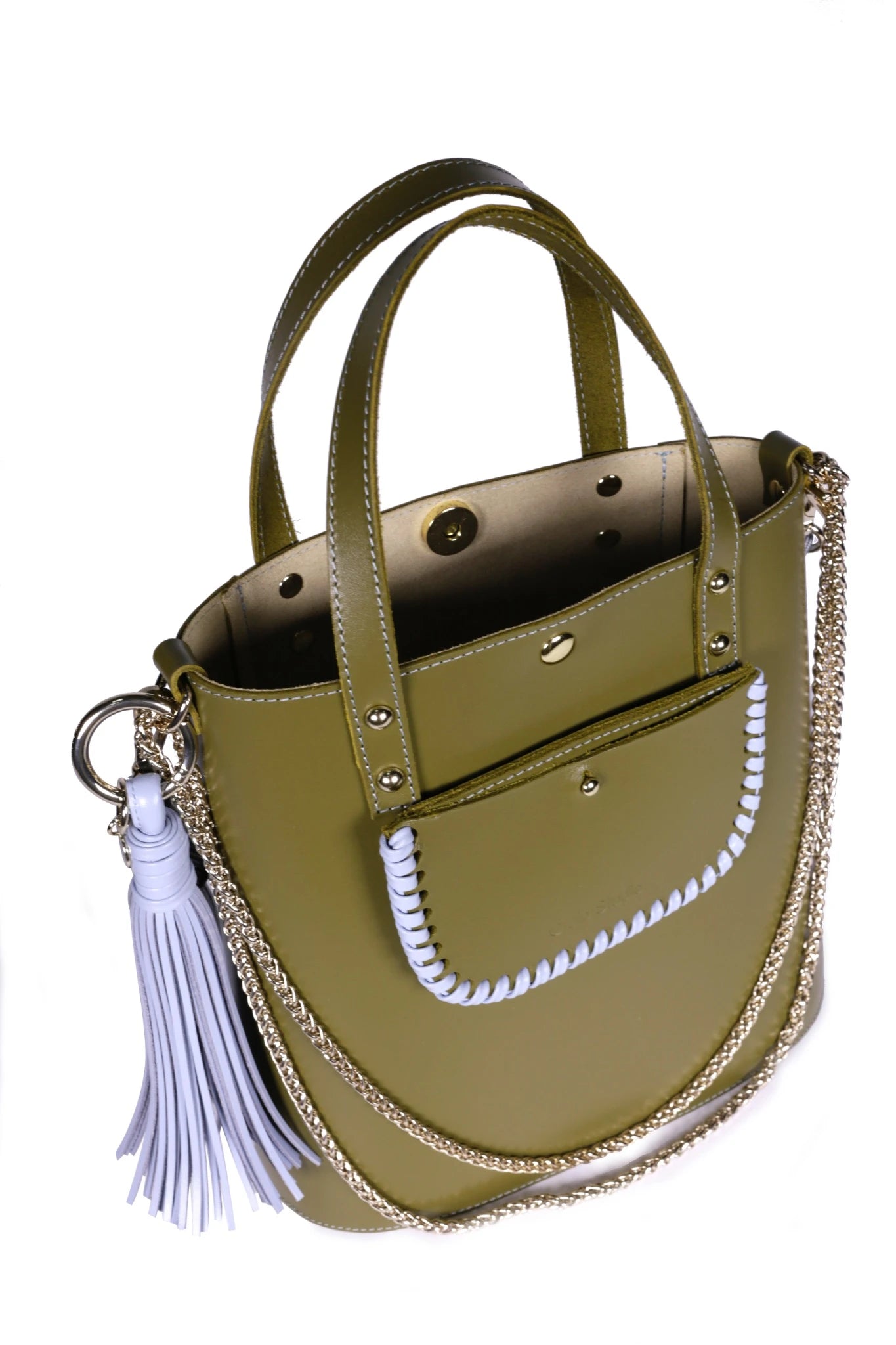 sac cuir femme craie studio kaki bandouliere chaine corde
