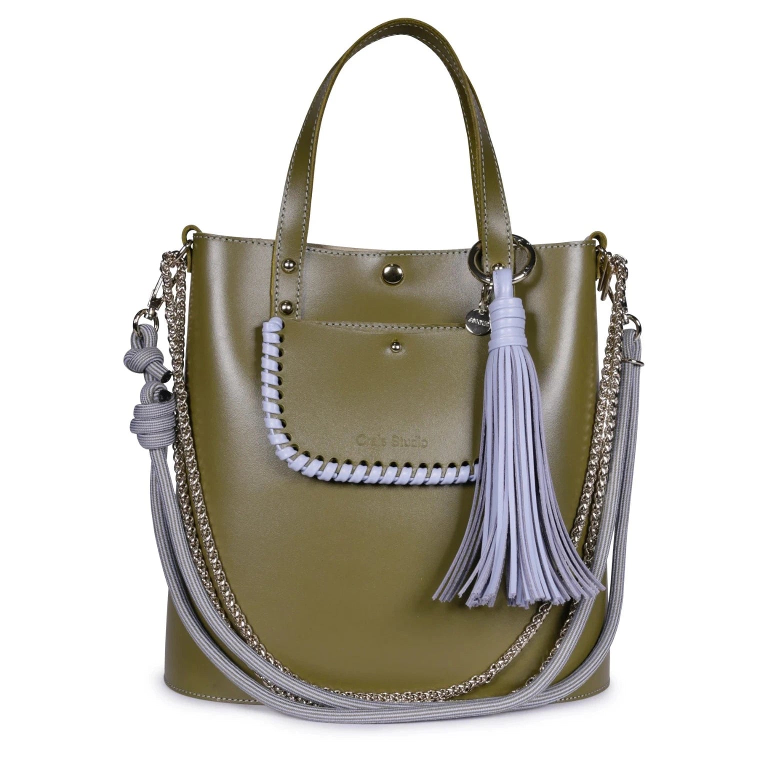 sac cabas cuir kaki craie studio grand ame porte main epaule