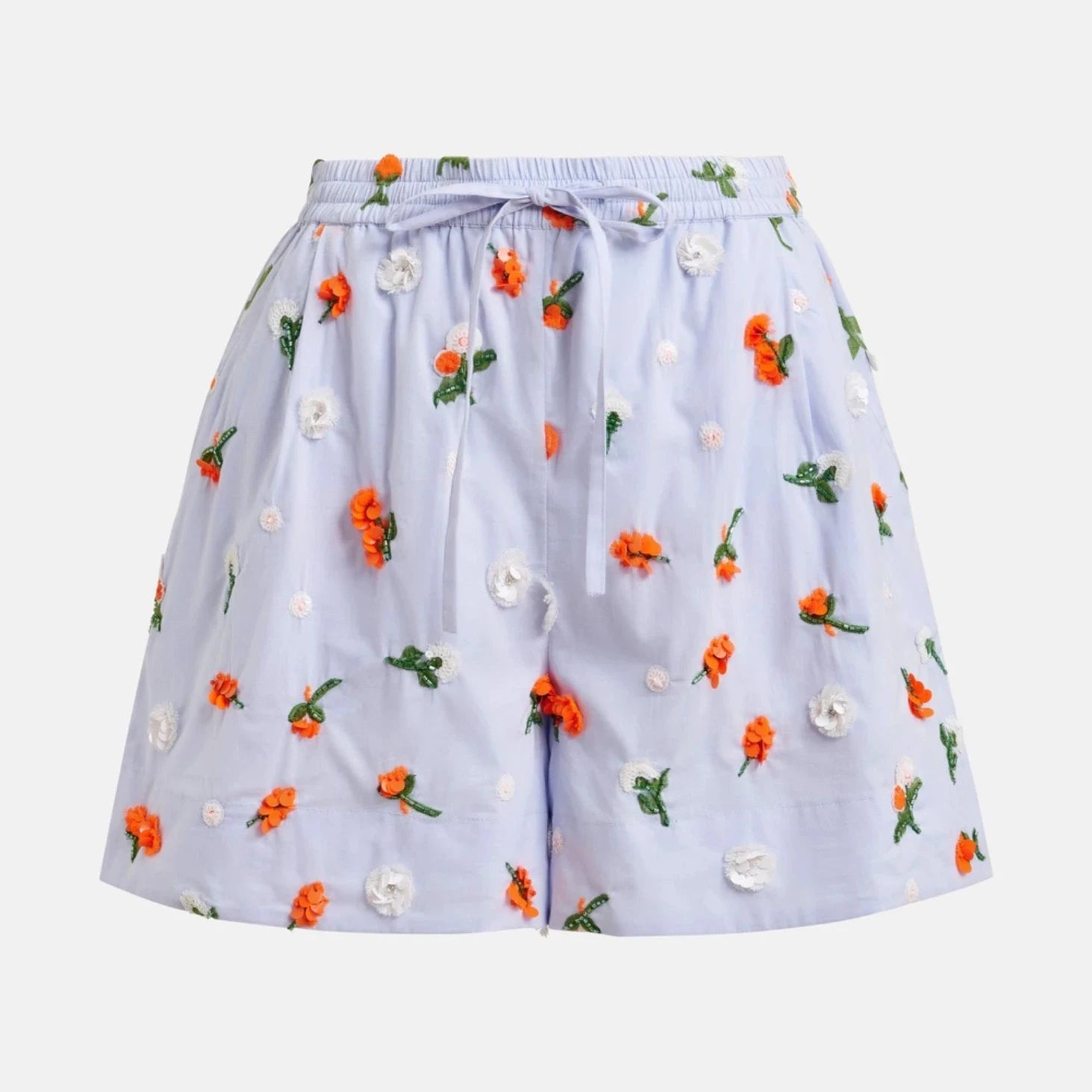 short essentiel antwerp jelena coton taille haute broderies fleurs paillettes perles