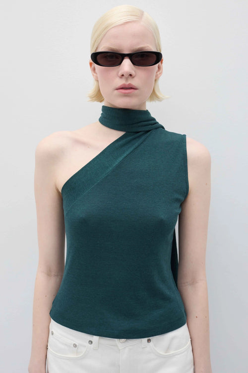top Rita Row Béatrice Ocean asymétrique vert femme vue face col croisé