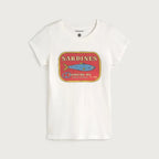 t-shirt Thinking Mu sardines blanc coupe slim coton bio femme imprimé poisson