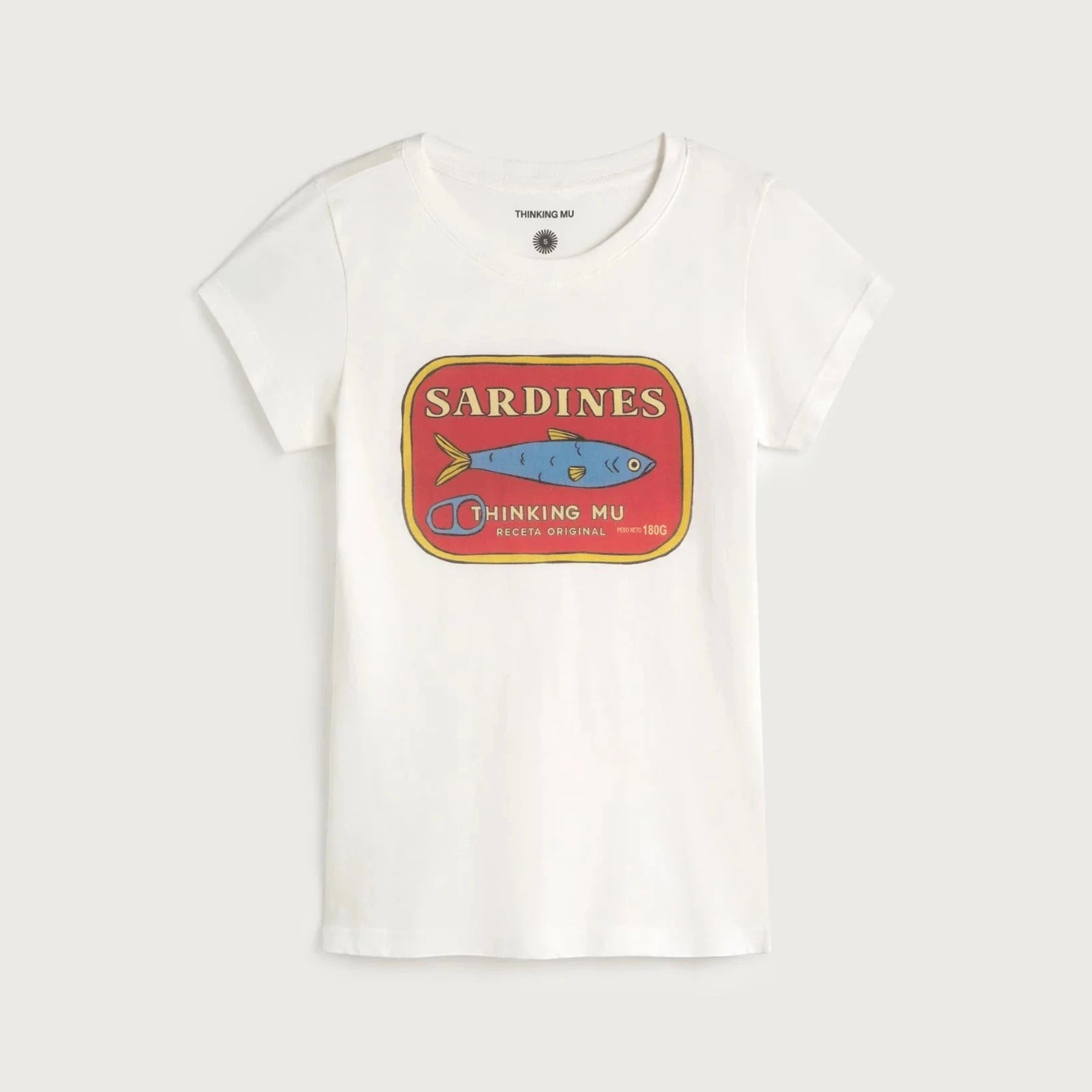 t-shirt Thinking Mu sardines blanc coupe slim coton bio femme imprimé poisson